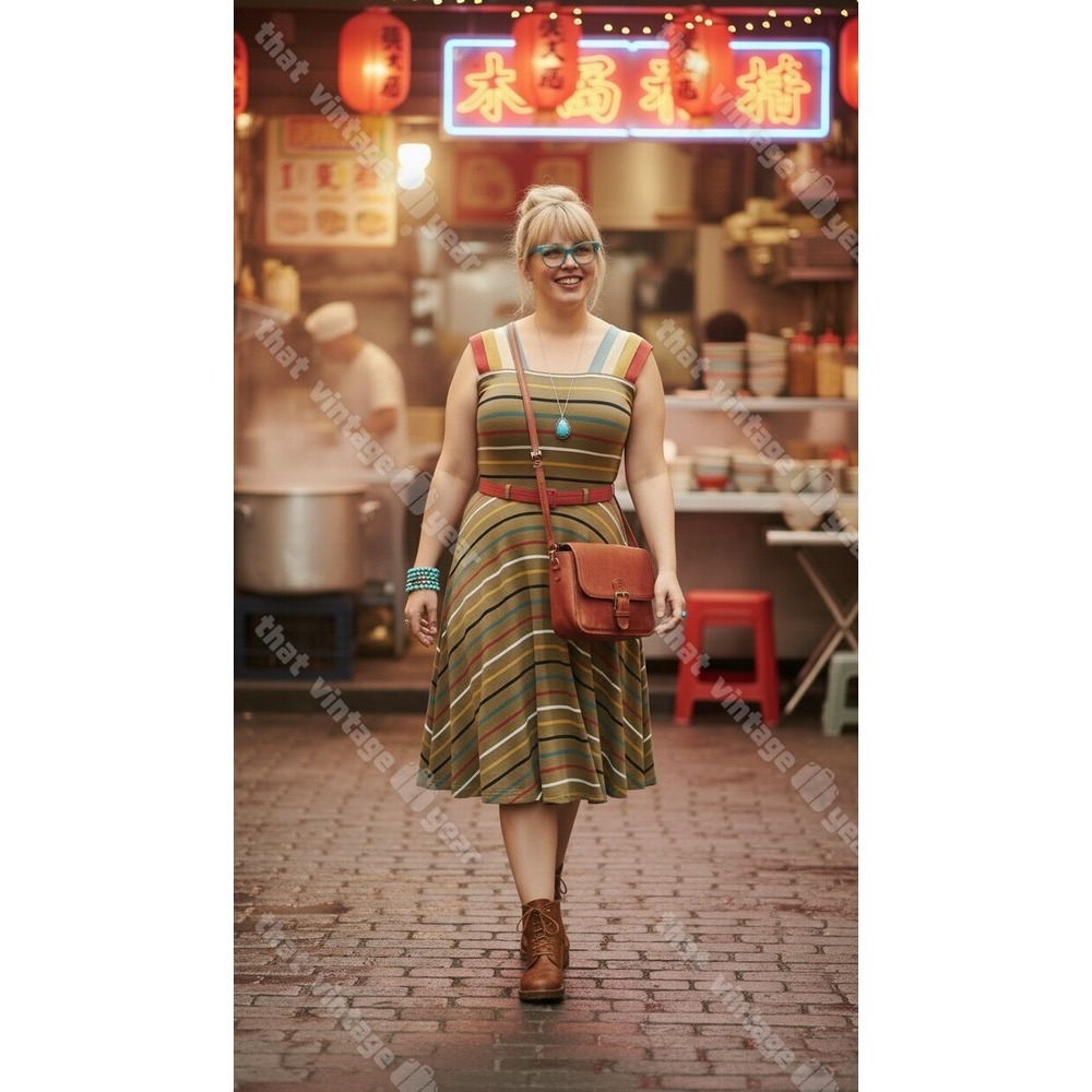 Effie's Heart MODCLOTH Retro Pin Up Colores Flare Striped 70s Dress, Small